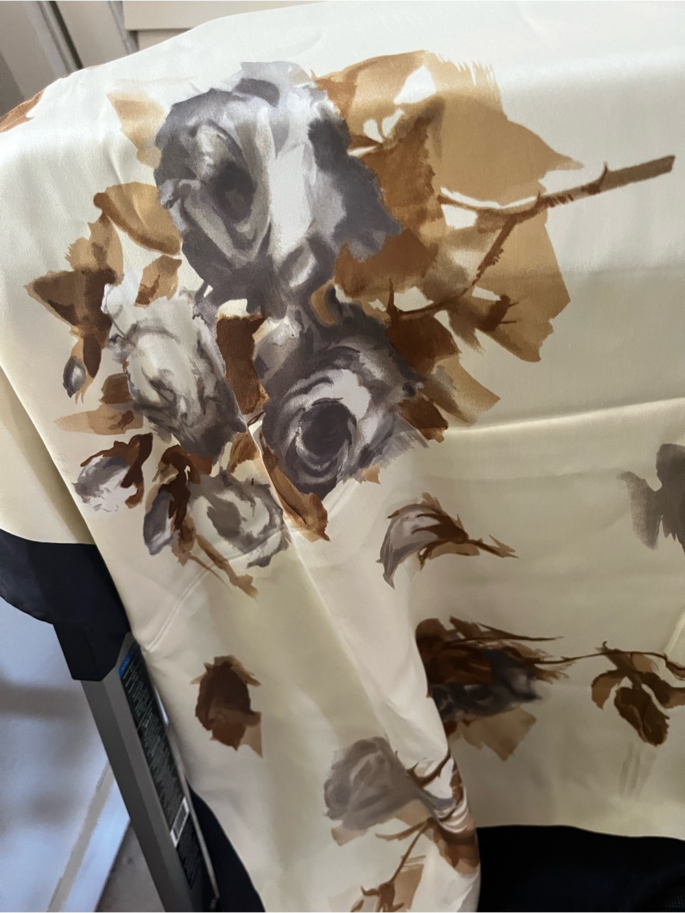 Nordstrom SILK  100% Black and Cream Silk Scarf with Floral Accents
